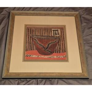 Vtg Sarah Van Beckum Mixed Media Art Matted & Framed 14 1/4 25" x 25" Frame